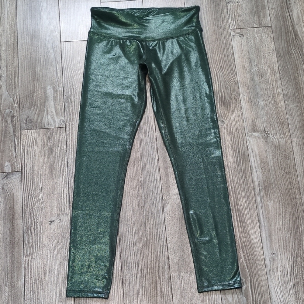 5/$25 Old Navy Active Kids Metallic Green Leggings XL 14-16